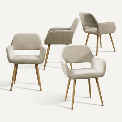 Lot De 4 Chaises De Salle À Manger Assise Rembourrée En Tissu Pieds En Métal Beige