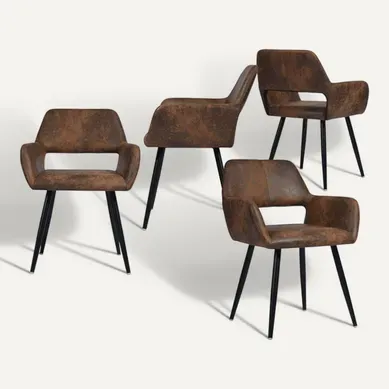 Lot De 4 Chaises De Salle À Manger Fauteuil Vintage Assise Rembourrée En En Suédine, Marron Lot De 4 Chaises De Salle À Manger Fauteuil Vintage Assise Rembourrée En En Suédine, Marron
