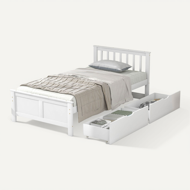 Lit 90 X 200 Cm 2 Tiroirs Et Sommier Inclus Blanc Et Bois Lit 90 X 200 Cm 2 Tiroirs Et Sommier Inclus Blanc Et Bois