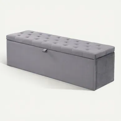 Banc De Rangement Pliable, Bout De Lit, 138x41x42 Cm, Gris Foncé Tissu Façon Velours, Charge 200 Kg