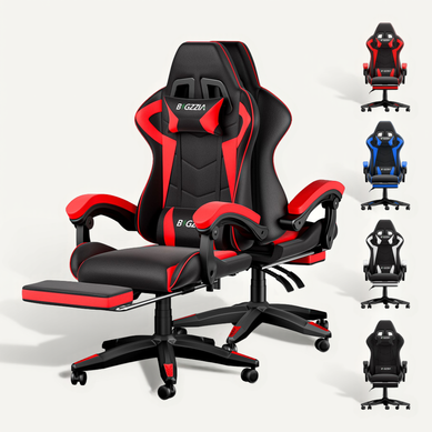Chaise De Jeu Ergonomique Avec Repose-pieds, Coussin Lombaire, Appui-tête - Rouge