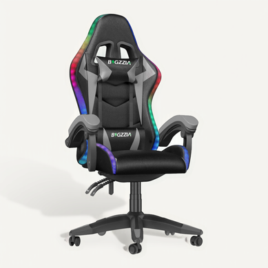 Fauteuil Gaming Ergonomique LED, Dossier Réglable, Support Lombaire Et Appui-tête - Noir Et Gris Fauteuil Gaming Ergonomique LED, Dossier Réglable, Support Lombaire Et Appui-tête - Noir Et Gris