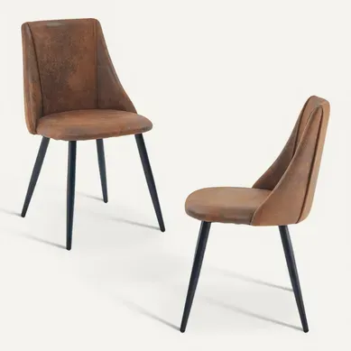 Lot De 2 Chaises De Salle À Manger Industriel Assise Rembourrée En Suédine Pieds En Métal, Marron Lot De 2 Chaises De Salle À Manger Industriel Assise Rembourrée En Suédine Pieds En Métal, Marron