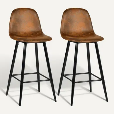 Tabouret De Bar Recouvert De Daim Avec Structure En Métal Noir (Lot De 2) Tabouret De Bar Recouvert De Daim Avec Structure En Métal Noir (Lot De 2)