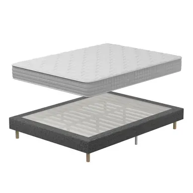 Ensemble Matelas ressort ensachés 160x200cm Epaisseur 20cm + Sommier tapissier gris, 9 pieds fournis Ensemble Matelas ressort ensachés 160x200cm Epaisseur 20cm + Sommier tapissier gris, 9 pieds fournis