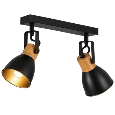 Spot 2 Lumières Vintage Noir Spot En Métal Et Bois Pour Chambre Ou Cuisine Sans Ampoule