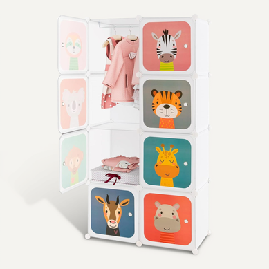 Meuble Rangement Enfants 8 Cubes, Motif D'animaux, Armoire Modulable Enfants Avec Cadre Métallique Meuble Rangement Enfants 8 Cubes, Motif D'animaux, Armoire Modulable Enfants Avec Cadre Métallique
