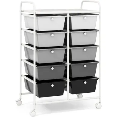 Chariot De Rangement 10 Tiroirs En Pp, Tour De Rangement, Maquillage, Cuisine, Noir+blanc Chariot De Rangement 10 Tiroirs En Pp, Tour De Rangement, Maquillage, Cuisine, Noir+blanc