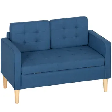 Canapé Deux Places Avec Rangement Capitonnage à Boutons Coussins Bois D'hévéa 117 X 62 X 78 Cm Bleu Canapé Deux Places Avec Rangement Capitonnage à Boutons Coussins Bois D'hévéa 117 X 62 X 78 Cm Bleu