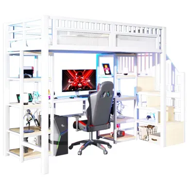 Lit Mezzanine 90x200 Cm Avec Bureau, LED Et USB