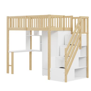 Lit Mezzanine 90 X 200 Cm, Grande Armoire, étagères, Bureau, Escalier Rangement, Bois