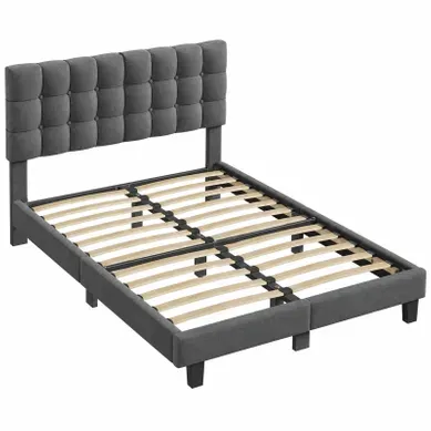 Lit Double Rembourré 140 X 190 Cm, Cadre De Lit Avec Tête De Lit Et Sommier À Lattes Lit Double Rembourré 140 X 190 Cm, Cadre De Lit Avec Tête De Lit Et Sommier À Lattes