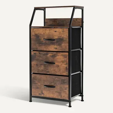 Meuble De Rangement à 3 Tiroirs, Avec Étagère Supérieure Et 3 Tiroirs Amovibles, Marron Rustique Meuble De Rangement à 3 Tiroirs, Avec Étagère Supérieure Et 3 Tiroirs Amovibles, Marron Rustique