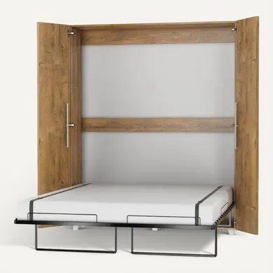Armoire Lit Escamotable Vertical 160x200 Cm Chêne Foncé Avec Porte Lit Rabattable Lit Mural Todor