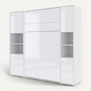 Lenart Armoire Lit Escamotable +2 Placards Vertical 160x200 Cm Blanc Brillant Tiroir "consus"