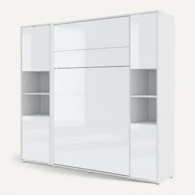 Lenart Armoire Lit Escamotable +2 Placards Vertical 180x200 Cm Blanc Brillant Tiroir "consus"