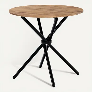 Table Ronde Jardin/terrasse, Plateau Effet Bois, Pieds Métal Noir, Idéale Pour Extérieur. Table Ronde Jardin/terrasse, Plateau Effet Bois, Pieds Métal Noir, Idéale Pour Extérieur.