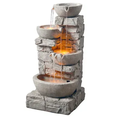 Fontaine D'extérieur à LED Avec Cascades Et Pierres Empilées Fontaine D'extérieur à LED Avec Cascades Et Pierres Empilées