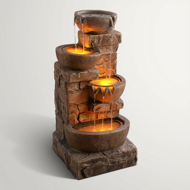 Fontaine D'extérieur à LED Avec Cascades Et Pierres Empilées Fontaine D'extérieur à LED Avec Cascades Et Pierres Empilées
