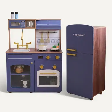 Cuisine Jouet Bois Modulable, 14 Accessoires, 92cm, Bleu Cuisine Jouet Bois Modulable, 14 Accessoires, 92cm, Bleu