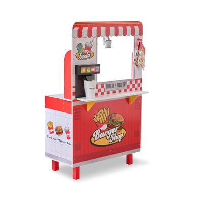 Burger Shop En Bois Pour Enfant Avec Grill Friteuse, Rouge Burger Shop En Bois Pour Enfant Avec Grill Friteuse, Rouge