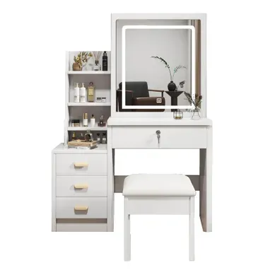 Coiffeuse Avec Miroir LED Et Tabouret 85 X 36 X 130 Cm Coiffeuse Avec Miroir LED Et Tabouret 85 X 36 X 130 Cm