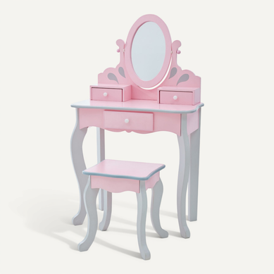 Coiffeuse Enfant En Bois Table Maquillage Avec Miroir Et Tabouret Rose