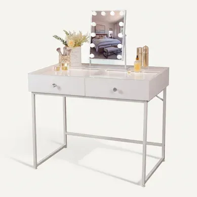 Coiffeuse avec Miroir à Éclairage LED Dimmable Blanc 100cm 2 Tiroirs Miroir 30x 41 cm Coiffeuse avec Miroir à Éclairage LED Dimmable Blanc 100cm 2 Tiroirs Miroir 30x 41 cm