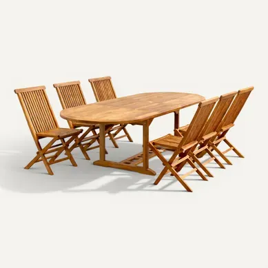 Lubok - Salon De Jardin Extensible Avec Table Ovale 6 Places En Teck Huilé Lubok - Salon De Jardin Extensible Avec Table Ovale 6 Places En Teck Huilé