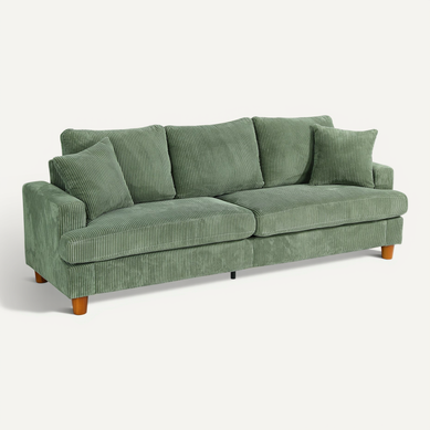 Canapé En Velours Côtelé 3 Places, 220l X 76l X 84h Cm, Vert
