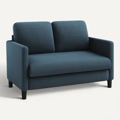 Canapé 2 Places En Velours Teddy, Avec Accoudoirs,128x78x89cm, Bleu-gris
