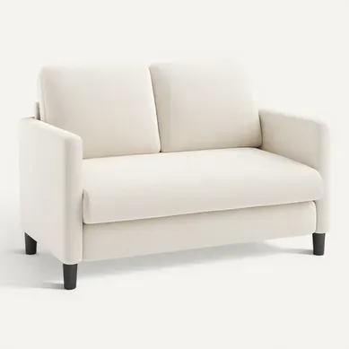 Canapé 2 Places En Velours Teddy, Avec Accoudoirs,128x78x89cm, Beige