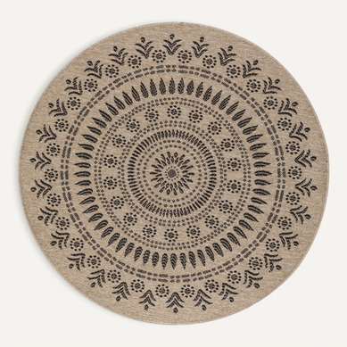 Tapis Rond Extérieur/intérieur Aspect Jute Beige/noir Ø 100 Cm Vera