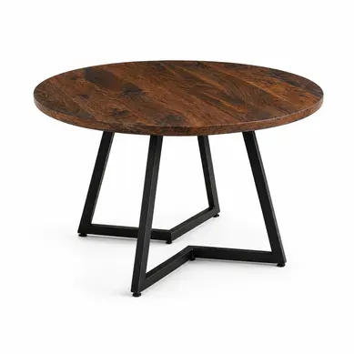 Table Ronde 110cm Mdf Bois Foncé, Pieds Métal Noir, Table Salle à Manger 4 Personnes