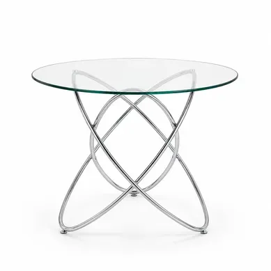 Table Ronde Verre Trempé, Pieds Chromés,cuisine Moderne Petit Espace, Robuste et Gain De Place