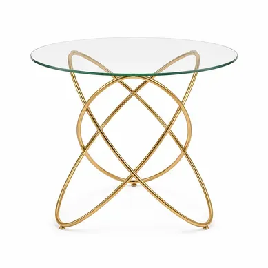 Table à Manger Ronde En Verre Trempé, Pieds Métal Doré, Table De Cuisine Compacte Moderne Pour Salon