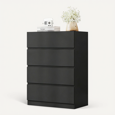 Commode 4 Tiroirs Meuble Salon Entrée 70x40x73cm Buffet Bas Casiers Tables De Chevet Armoire Noir