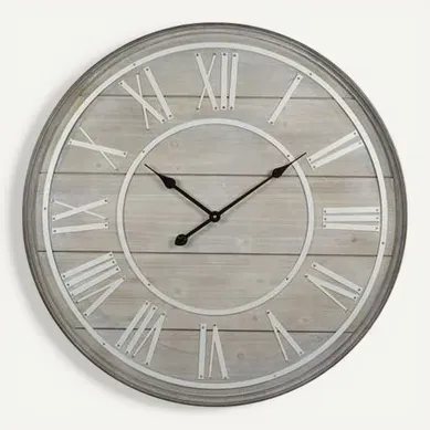 Horloge D.80 cm COTTAGE Naturel / blanc Horloge D.80 cm COTTAGE Naturel / blanc vue de face
