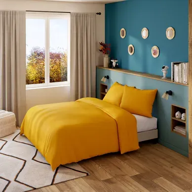 2 taies d'oreiller 50x70 cm DREAMEA PERCALE OCRE 2 taies d'oreiller 50x70 cm DREAMEA PERCALE OCRE vue d'ambiance 1