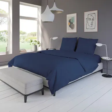 Housse de couette 260x240 cm DREAMEA Percale BLEU Housse de couette 260x240 cm DREAMEA Percale BLEU vue d'ambiance 1