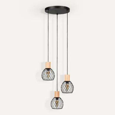 Suspension 3 lumières H. 110cm TILDA Noire Suspension 3 lumières H. 110cm TILDA Noire vue 3/4