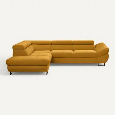 Canapé d'angle convertible OCTAVE tissu Curio jaune gauche Canapé d'angle convertible OCTAVE tissu Curio jaune gauche vue de face
