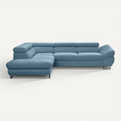 Canapé d'angle convertible OCTAVE tissu Curio bleu gauche vue de face