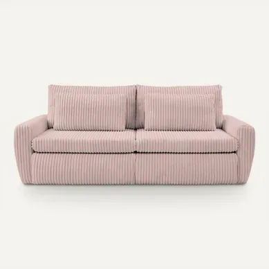 Canapé 3 places convertible MEVI tissu ambiance rose vue de face