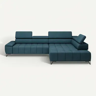Canapé d'angle droit relax PALLADIO tissu eden bleu clair Canapé d'angle droit relax PALLADIO tissu eden bleu clair vue de face