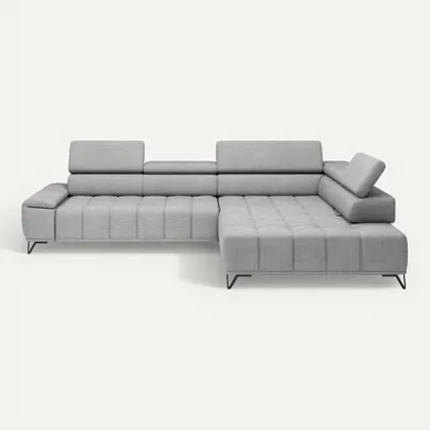 Canapé d'angle droit relax PALLADIO tissu eden gris clair Canapé d'angle droit relax PALLADIO tissu eden gris clair vue de face