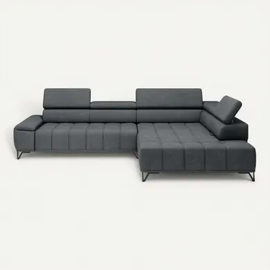 Canapé d'angle droit relax PALLADIO tissu eden gris foncé Canapé d'angle droit relax PALLADIO tissu eden gris foncé vue de face