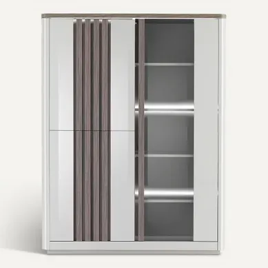 Vitrine 3P PESARO imitation chêne gris et gris Vitrine 3P PESARO imitation chêne gris et gris vue de face