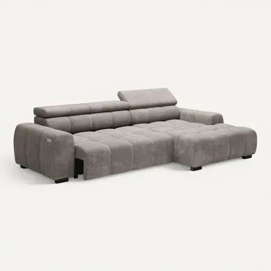 Canapé d'angle relax AUGUSTIN méridienne droit tissu beige vue 3/4