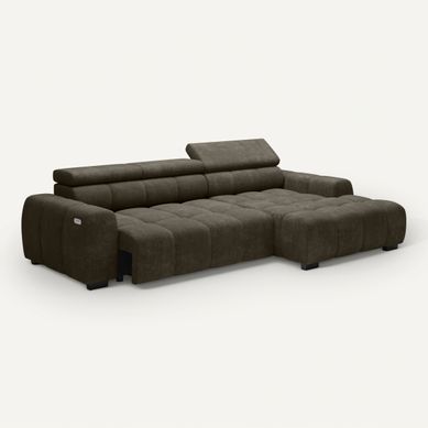 Canapé d'angle relax AUGUSTIN méridienne droit tissu vert Canapé d'angle relax AUGUSTIN méridienne droit tissu vert vue 3/4